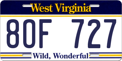 WV license plate 8OF727