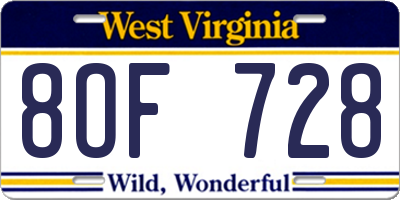 WV license plate 8OF728