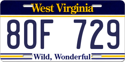 WV license plate 8OF729