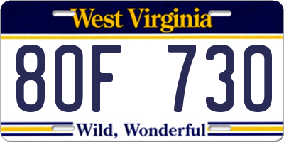 WV license plate 8OF730