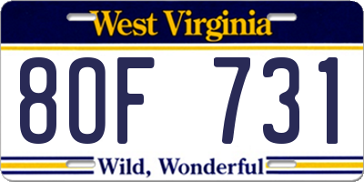 WV license plate 8OF731