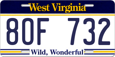 WV license plate 8OF732