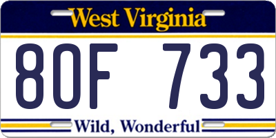 WV license plate 8OF733
