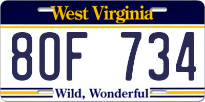 WV license plate 8OF734