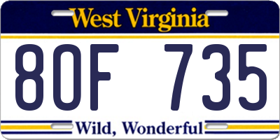 WV license plate 8OF735