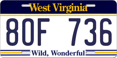 WV license plate 8OF736