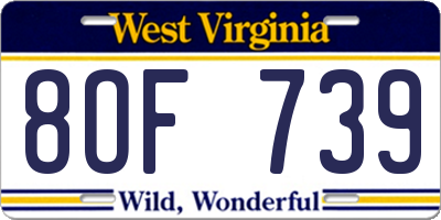 WV license plate 8OF739