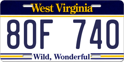 WV license plate 8OF740