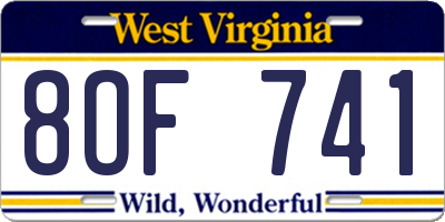 WV license plate 8OF741
