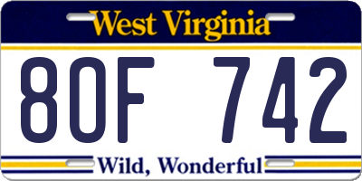 WV license plate 8OF742