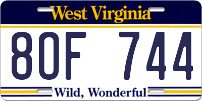 WV license plate 8OF744