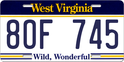 WV license plate 8OF745