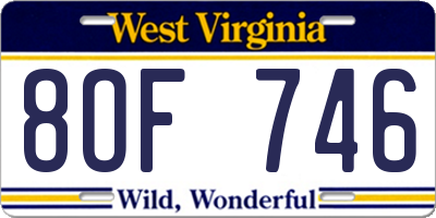 WV license plate 8OF746