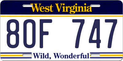 WV license plate 8OF747