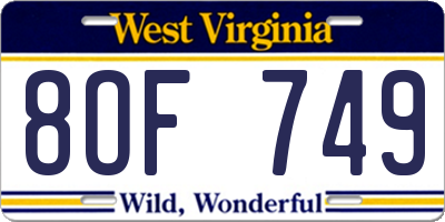 WV license plate 8OF749