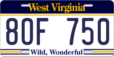 WV license plate 8OF750