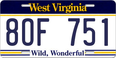WV license plate 8OF751