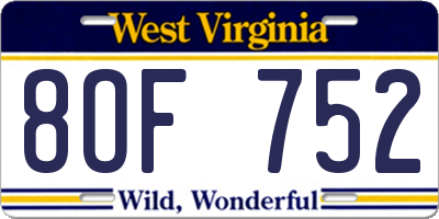 WV license plate 8OF752