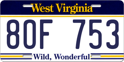 WV license plate 8OF753