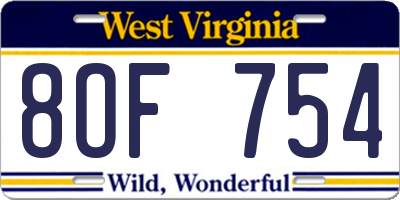 WV license plate 8OF754
