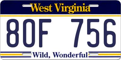 WV license plate 8OF756