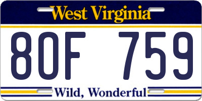 WV license plate 8OF759