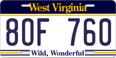 WV license plate 8OF760