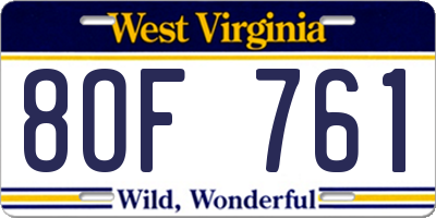 WV license plate 8OF761