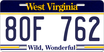 WV license plate 8OF762