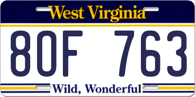 WV license plate 8OF763