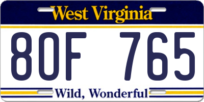 WV license plate 8OF765