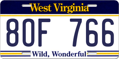 WV license plate 8OF766