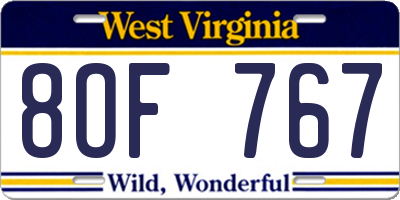 WV license plate 8OF767