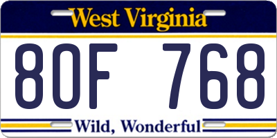WV license plate 8OF768