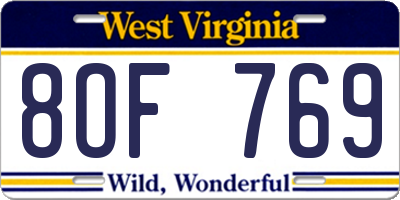 WV license plate 8OF769