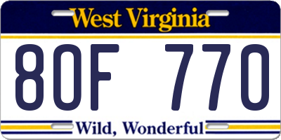 WV license plate 8OF770