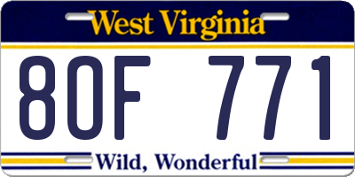 WV license plate 8OF771