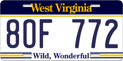 WV license plate 8OF772