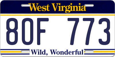 WV license plate 8OF773