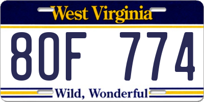 WV license plate 8OF774