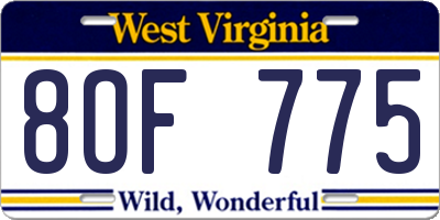 WV license plate 8OF775
