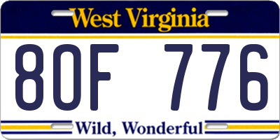 WV license plate 8OF776