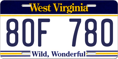 WV license plate 8OF780