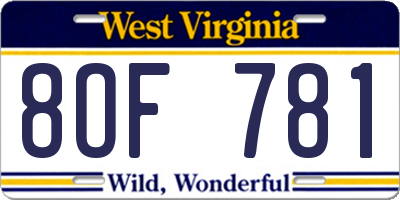 WV license plate 8OF781