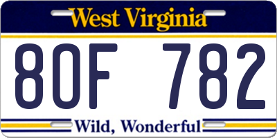 WV license plate 8OF782