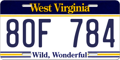 WV license plate 8OF784