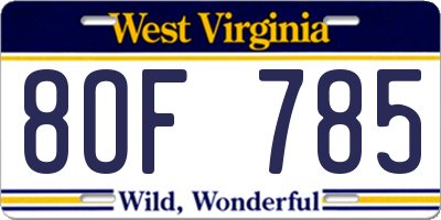 WV license plate 8OF785