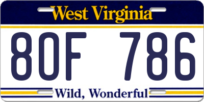 WV license plate 8OF786