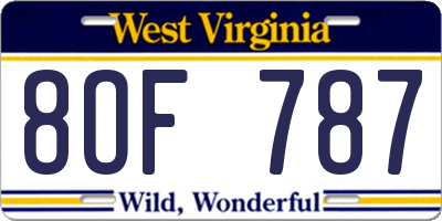 WV license plate 8OF787