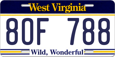 WV license plate 8OF788